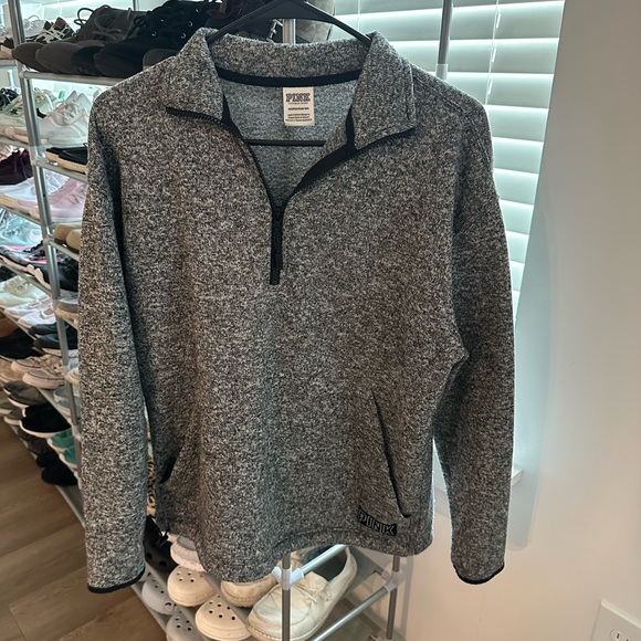 Victoria's Secret Tops - Victoria's Secret PINK Heathered Gray Quarter-Zip Pullover